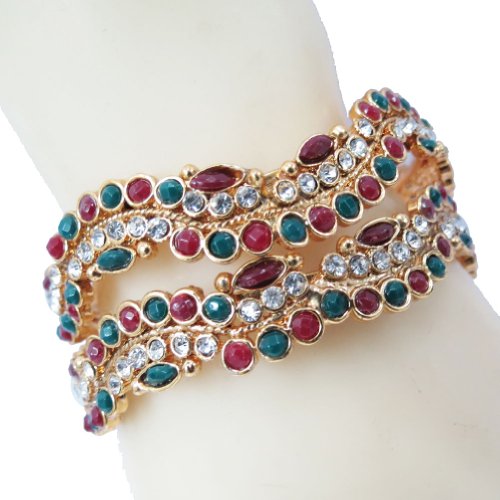 2 PCS TRADITIONAL MULTICOLOR KUNDAN BANGLES BRIDAL WOMEN UNIQUE JEWELRY INDIAN