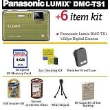 Panasonic Lumix DMC-TS1 12MP Digital Camera (Green) With Essential Lumix Accessory Kit Includes 4GB Memory, Extended Life battery, Slim Hard Case, Mini Tripod + More