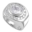 Sterling Silver Men's Ring - Clear CZ - 6mm Band Width - 21mm Face Height - Sizes: 8-11