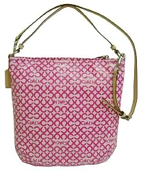 Coach Op Art Leah Canvas Convertiable Hobo Crossbody Bag Tote 13341 Pink