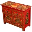 Handmade Asian Furniture - 22" Opulent Red Tibetan Cabinet Buffet With Painted Chinese Dragons