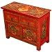 EXP Handmade Asian Furniture - 22" Opulent Red Tibetan Cabinet With Painted Chinese Dragons