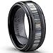 Black Ceramic Wedding Band Ring with Real Zebra Wood Inlay, 9MM Comfort Fit, Size 8.5