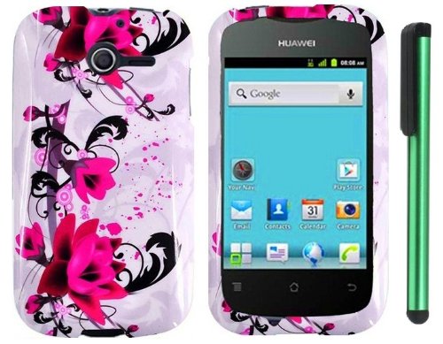 Huawei Ascend Y M866 - A String Of Straight Red Flower On White Premium Design Protector Hard Cover Case (U.S. Cellular) + Combination 1 of New Metal Stylus Touch Screen Pen (4