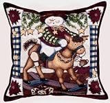 Snowman Rocking Horse Theme Decorative Christmas Throw Pillow 17" x 17"