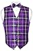 Men's Plaid Design Dress Vest & BOWTie Purple Black White BOW Tie Set