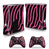 Protective Vinyl Skin Decal Cover for Microsoft Xbox 360 S Slim + 2 Controller Skins Skins Zebra Pink