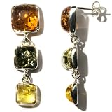 Sterling Silver Multi-Color Amber Drop Earrings