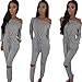 Longwu Women's Fashion Off-Shoulder Drawstring Jumpsuits Rompers Knee Hole Pants Grey-L