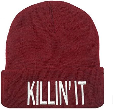 Lengendy Winter Warm Funny Hip Pop 3D Killin'it Knit Beanie Hat for Men and Women Winter Cap Skully Dark Red White