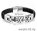 HITOP Men's Punk Stainless Steel Genuine Leather Cable CZ Cuff Bracelet Bangle (Silver (Black Rhinestone))