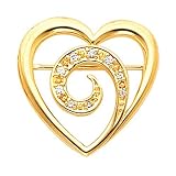 14K Yellow Gold Diamond Heart Brooch - 0.12 Ct.