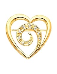 14K Yellow Gold Diamond Heart Brooch - 0.11 Ct. -- LIFETIME WARRANTY