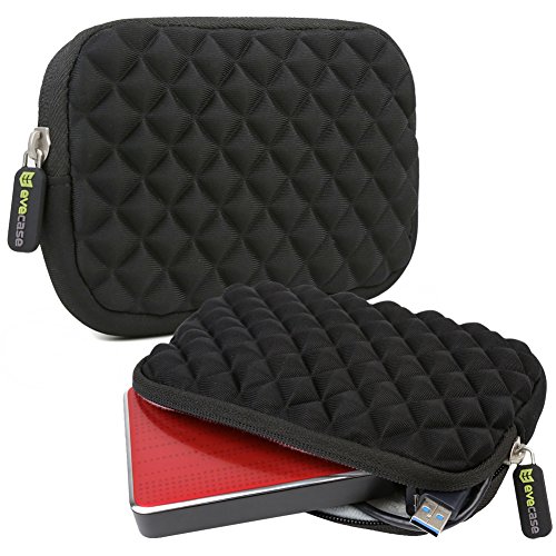 External Hard Drive Sleeve, Evecase Universal Anti-Shock Diamond Portable Neoprene Carrying Sleeve Case with Front Zipper Pocket for 2.5" External Hard Drives, GPS and External Batteries - Black