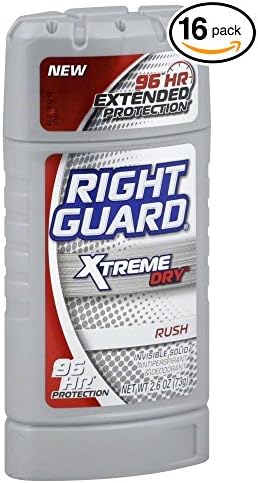 (PACK OF 16 BOTTLES) Right Guard Xtreme Dry - Rush Men's Stick Deodorant / Antiperspirant. 96 HOUR PROTECTION!! New & Improved! Totally Invisible Solid! (16 Bottles, 2.6oz Each)