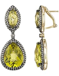 14K Yellow Gold 20.97ct Micropave Diamond & Yellow Lemon Topaz Dangle Earrings