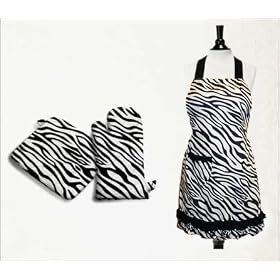Buy Black and White Zebra Print Kitchen Linen Gift Set, Apron and Oven Mitt Potholder by Sin in Linen