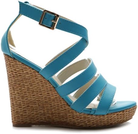 Ollio Women's Shoe Wedge High Heel Platform Multi Color Sandal(8 B(M) US, Aqua)