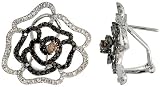 14k White Gold Large Flower French Clip Earrings, w/ 1.72 Carats Brilliant Cut White & Black Diamonds, 13/16″  tall thumbnail