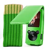 EASYi - Green Leather Flip case & Green Sock for Sony Walkman E Series (2010 Model) 4GB 8GB 16GB (NWZE453B NWZE454B NWZE455B NWZE453R NWZE454R NWZE455R NWZE453P NWZE454P NWZE455P)