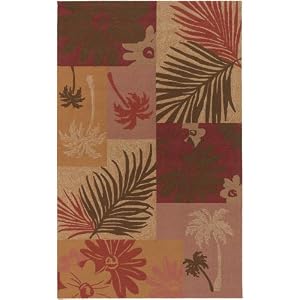 Surya Cabana Joe Outdoor Kaui 4-Feet by 6-Feet Hand Hooked Rug, red tropics pattern