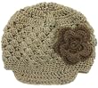 Handmade Charm Acrylic Fashion Hat in Oatmeal (Chocolate Flower Pin)(Crocheted 100% by Hand)