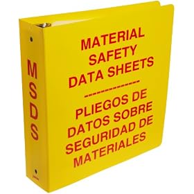 Brady 2028 3" Diameter Ring, Red On Yellow Color Bilingual Binder MSDS Binder, Legend "Material Safety Data Sheets In English And Spanish"