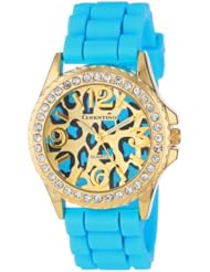 Cerentino Womens CR101-TQ  Turquoise Silicone Rubber Leopard Print Dial Watch