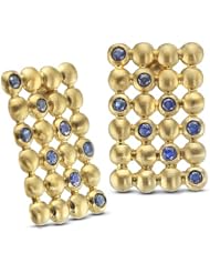CleverEve Designer Series Rectangular 24K Gold Plated Sterling Silver Post Earrings w/ Round Genuine Sapphire Stones 5.52 ct. tw.