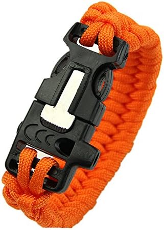YSTD® New New Outdoor Paracord Survival Bracelet Whistle Gear Kits Flint Fire Starter Scraper (Orange)