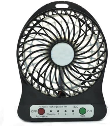 Feceir® Portable mini USB Fan 3 Speeds Strong Wind and Long Life 18650 Rechargeable Battery or Electric-Powered With Adapter + Free LED Light (black)
