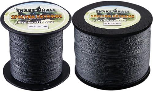 Shake Whale 100-Percent PE Good Quality Briad Fishing Line 50LB 1500Yards Gray 1Pcs 1000Y and 500Y