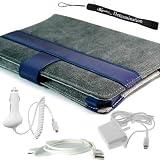 Canvas Case Cover Slim Design for Kindle Wireless Reading Device (6" Display, Global Wireless, Latest Generation) + Indlues a 4-Inch Determination Hand Strap + Includes a 3 in 1 Combo Travel kit of a Home and Car Charger with a USB Data Sync Cable for your PC
