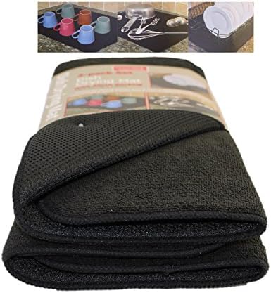 Set of 2 Microfiber Dish Drying Mats with Mesh Backing, 15" X 20" (Black)