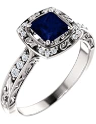 10K White Gold 5.00x5.00mm Princess Cut Sapphire and Diamond Ring -- LIFETIME WARRANTY
