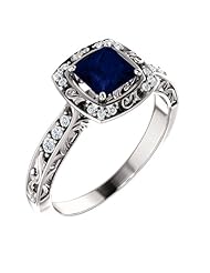 Platinum 5.00x5.00mm Princess Cut Chatham Created Sapphire and Diamond Ring -- LIFETIME WARRANTY