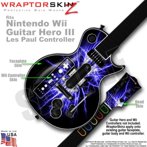Lightning Blue Skin by WraptorSkinz TM fits Nintendo Wii Guitar Hero III (3) Les Paul Controller (GUITAR NOT INCLUDED)