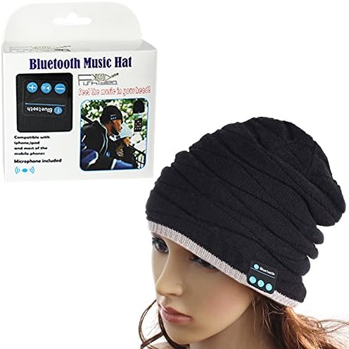 Fishidea® Bluetooth Music Soft Warm Beanie Hat Cap with Stereo Headphone Headset Speaker Wireless Mic Hands-free for Men Women Gift (Black 2)