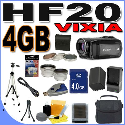 Canon VIXIA HF20 HD 32GB Dual Flash Memory Camcorder w/15x Optical Zoom BigVALUEInc Accessory Saver 4GB BP819 Battery/Charger Filter/Lens Bundle