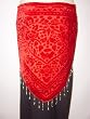 Red Burnout Velvet Triangular Hip Scarf/Shawl with Beaded Fringe