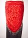 Red Burnout Velvet Triangular Hip Scarf/Shawl with Beaded Fringe
