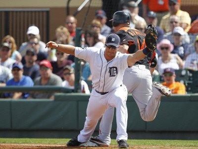 Baltimore Orioles v Detroit Tigers, LAKELAND, FL - MARCH 04: Ryan Strieby and Nolan Reimold Photographic Poster Print by Leon Halip, 9x12