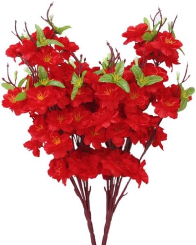 2 Pcs 16.14'' Artificial Spring Peach Blossom Spray Branch Silk Flower Tree - Red