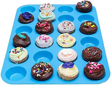 Cake Muffin Pans Molds, Iwotou 24 Cup Premium Cupcakes Pan Molds, Non-stick, BPA-free Food Grade Silicone, for Greater Baking Enjoyment, Blue (blue)