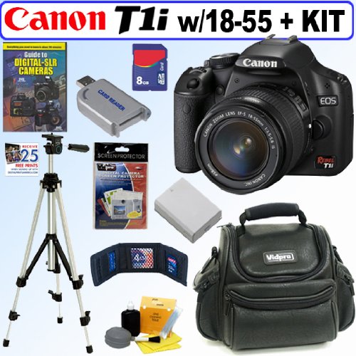Canon EOS Rebel T1i 15.1 MP CMOS Digital SLR Camera with EF-S 18-55mm f/3.5-5.6 IS Lens + 8GB Deluxe Accessory Kit