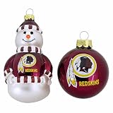 Washington Redskins Snowman and Ball Mini Blown Glass Ornaments