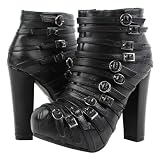 Asra Strappy Buckle Straps Ultra Platform Ankle Boots BLACK