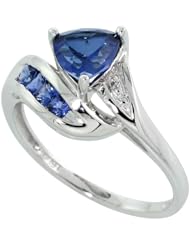 10k White Gold Trillion Ring, w/ Brilliant Cut Diamonds & Dark Blue CZ, 3/8 in. (10mm) wide