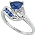 10k White Gold Trillion Ring, w/ Brilliant Cut Diamonds & Lab Created Blue Sapphire Stones, 3/8\