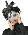 Pailletten Feder-Maske silber-schwarz - Gr. S-L